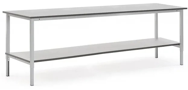 Nastaviteľný dielenský stôl MOTION, so spodnou policou, 2500x800 mm, buk