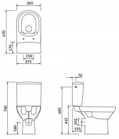 Cersanit CITY - WC kombi + antibakteriálne sedátko s funkciou pomalého zatvárania, horizontálny odpad, prívod vody zo spodu, K35-038