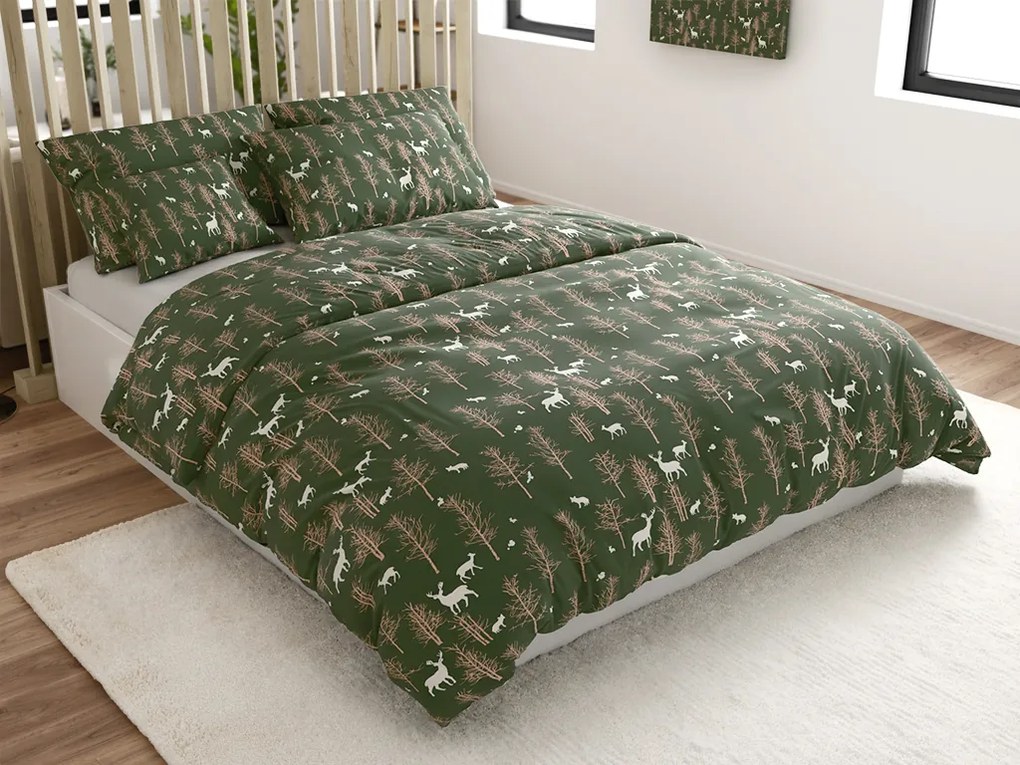 Obliečky z mikrovlákna OAK DEER tmavo zelené Rozmer obliečky: 2 ks 70 x 90 cm | 200 x 220 cm
