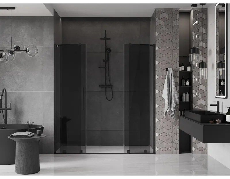 Mexen Velar Duo, posuvné sprchové dvere do otvoru 180 cm, 8mm šedé sklo, čierna matná, 871-180-000-42-70