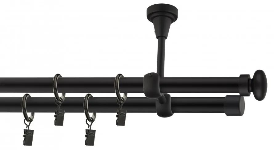 Dekorstudio Stropná dvojradová garniža FLAT čierna-matná 19mm Dĺžka: 200cm, Typ príslušenstva: Krúžky tiché so štipcami
