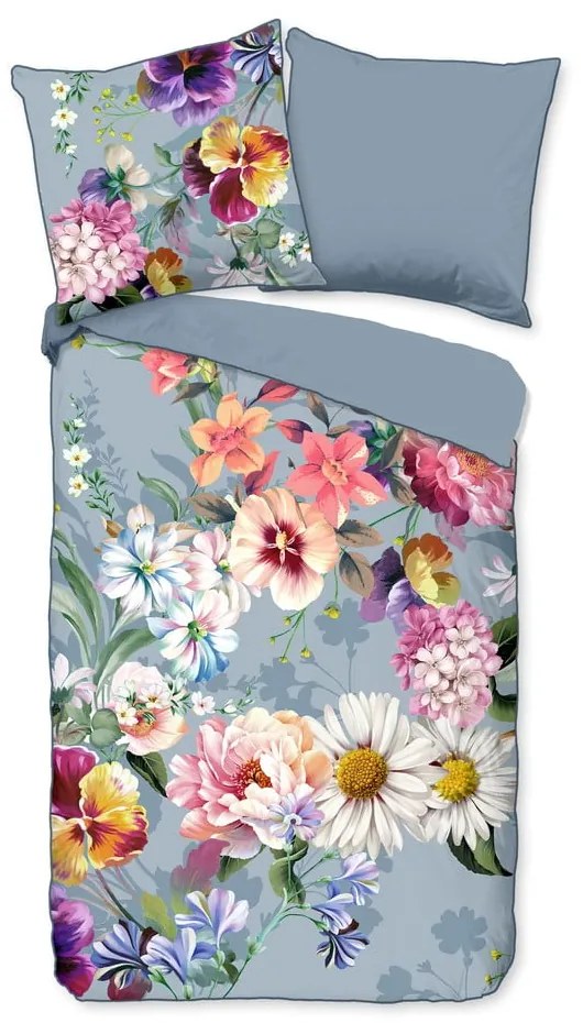 Sivé obliečky na dvojlôžko z organickej bavlny Descanso Sunflower, 200 x 220 cm