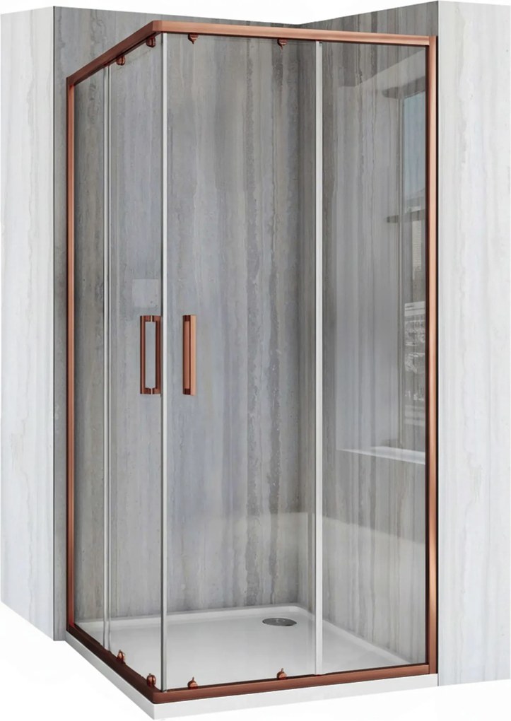 Rea City, sprchovací kút s posuvnými dverami 80(dvere) x 80(dvere) x 190 cm, medený matný profil + čierna sprchová vanička Savoy, KPL-K7982