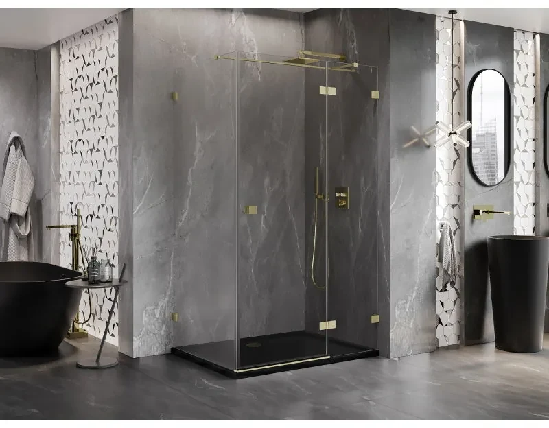Mexen Lunar T, výklopný pravý sprchový kút 125 x 120 cm, 8mm číre sklo, zlatý kartáčovaný - 834T-125-120-55-00-P