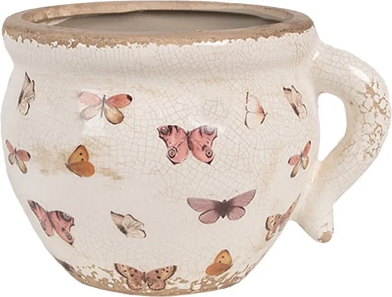 Béžový antik obal na kvetináč s motýlikmi Butterfly Paradise M - 17*14*12 cm