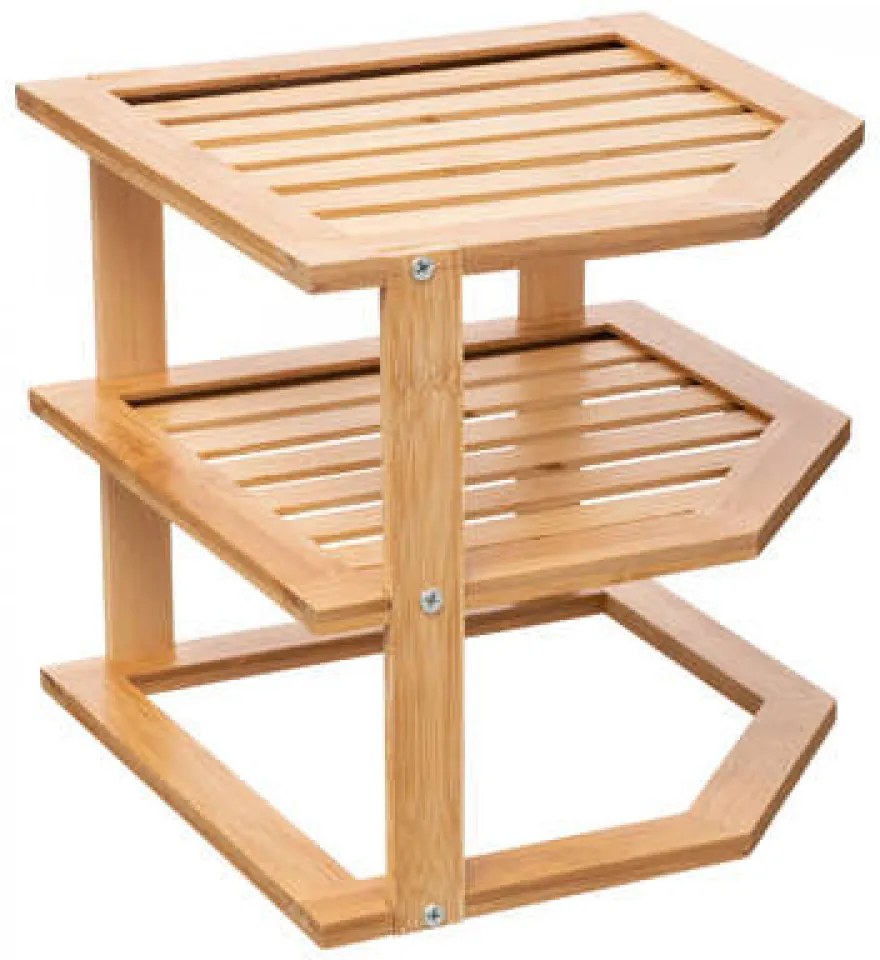 Rohová prídavná polica, bambus, 2-poschodová, CORNER, 25x25x27