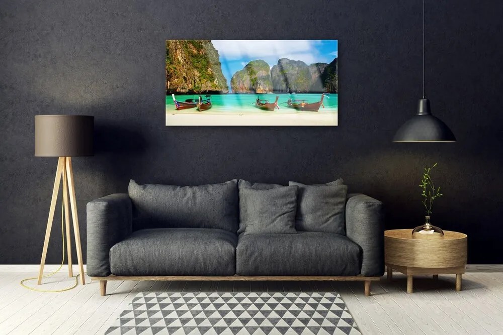 Obraz na skle Pláž more hory príroda 140x70 cm