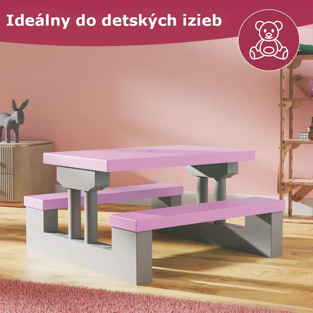 Spielwerk Detská sedacia zostava so slnečníkom JASMIN, 67x78,5x42,5cm, ružová/šedá