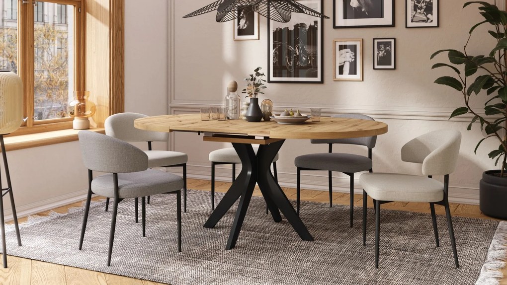 RENZO Dub Artisan/čierna noha - OKRÚHLY STÔL Ø110 ROZKLADACÍ DO 180 cm | DO KUCHYNE JEDÁLNE OBÝVAČKY RETRO
