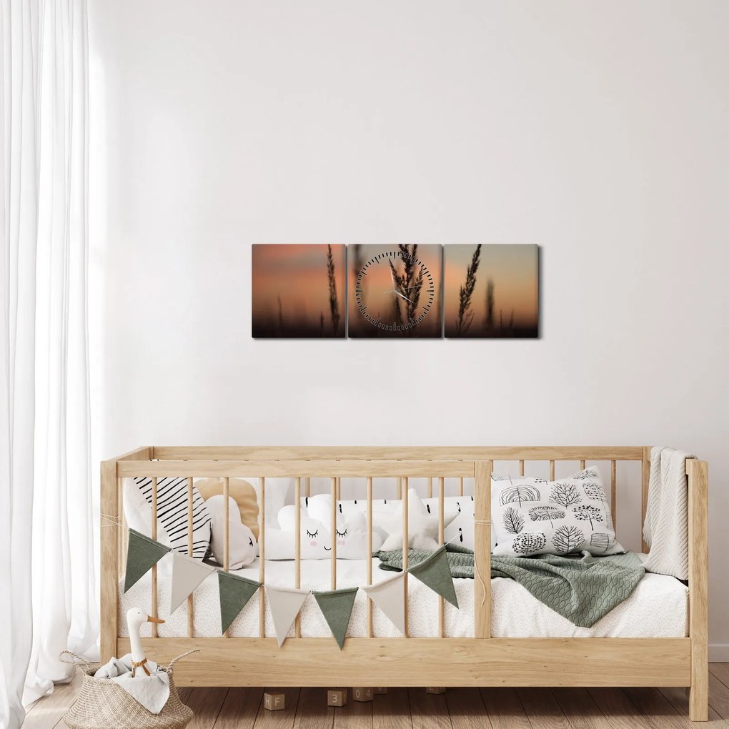 Obraz - Silueta rastliny (s hodinami) (90x30 cm)