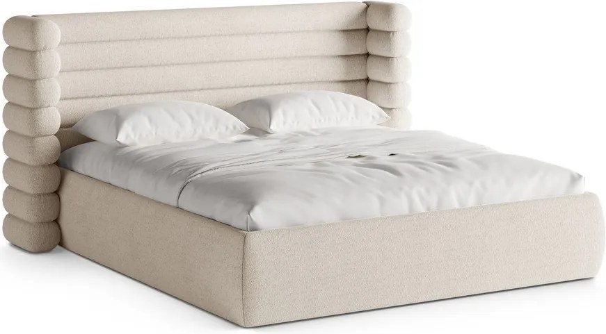 Béžová čalúnená dvojlôžková posteľ s úložným priestorom s roštom 180x200 cm Mount – Micadoni