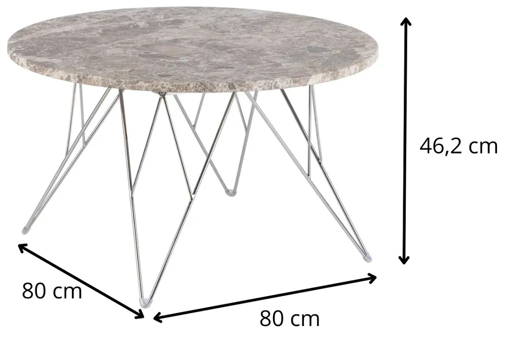 Konferenční stolek Prunus 80 cm šedo-hnědý mramor/chrom