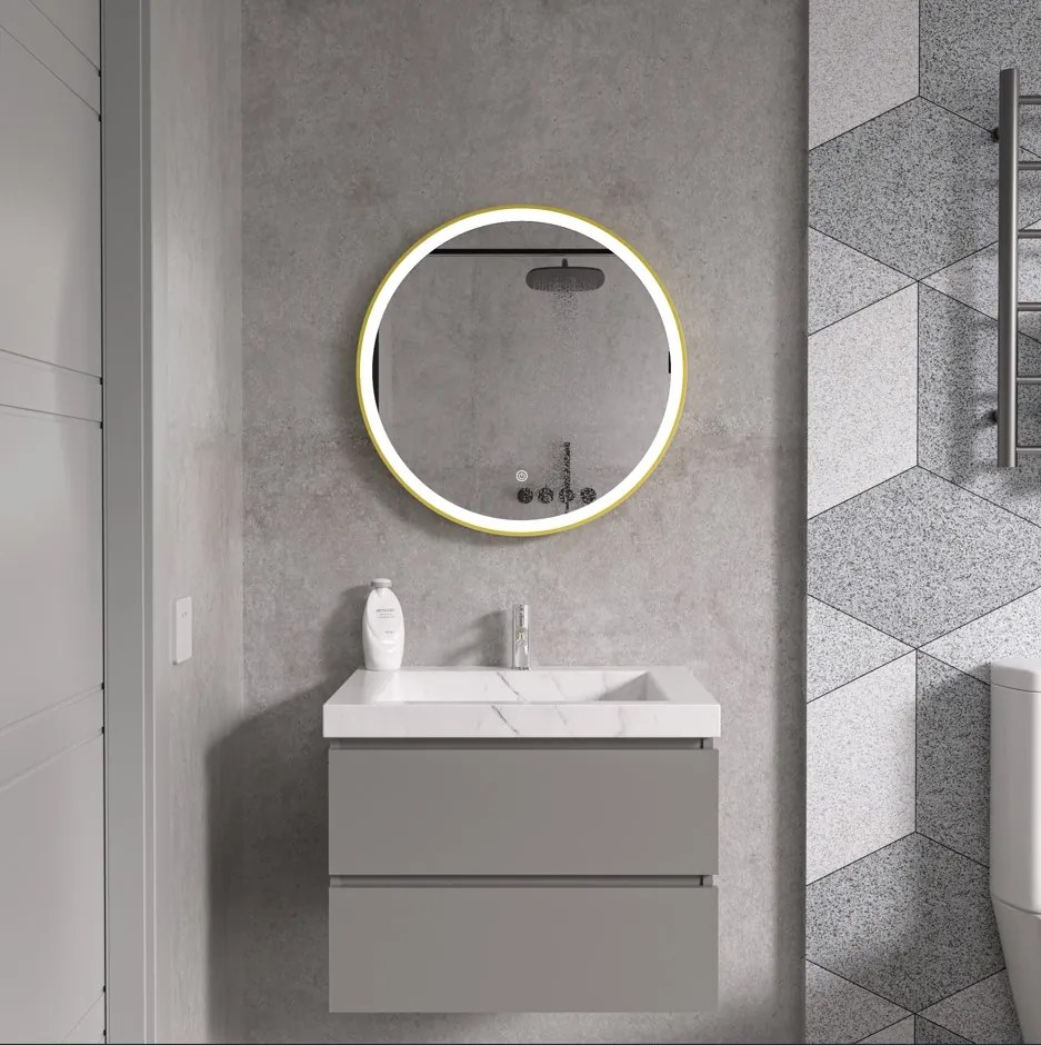 Erga Olivia, okrúhle LED zrkadlo 60cm, zlatý kovový rám, 1380 lm, 6500K, predné osvetlenie, ERG-V01-202-6060-GD