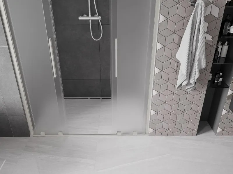 Mexen Velar L Duo, posuvné sprchové dvere do otvoru 160 cm, 8mm sklo námraza, brúsená oceľ, 871-160-003-32-97