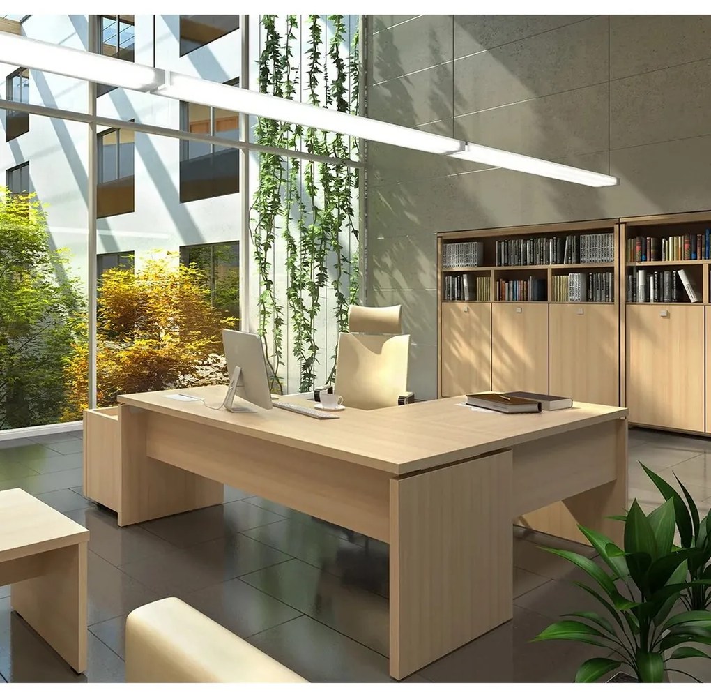 Stôl Verno+ S 200 x 370 cm s rokovacím prvkom, dub antracit / červená