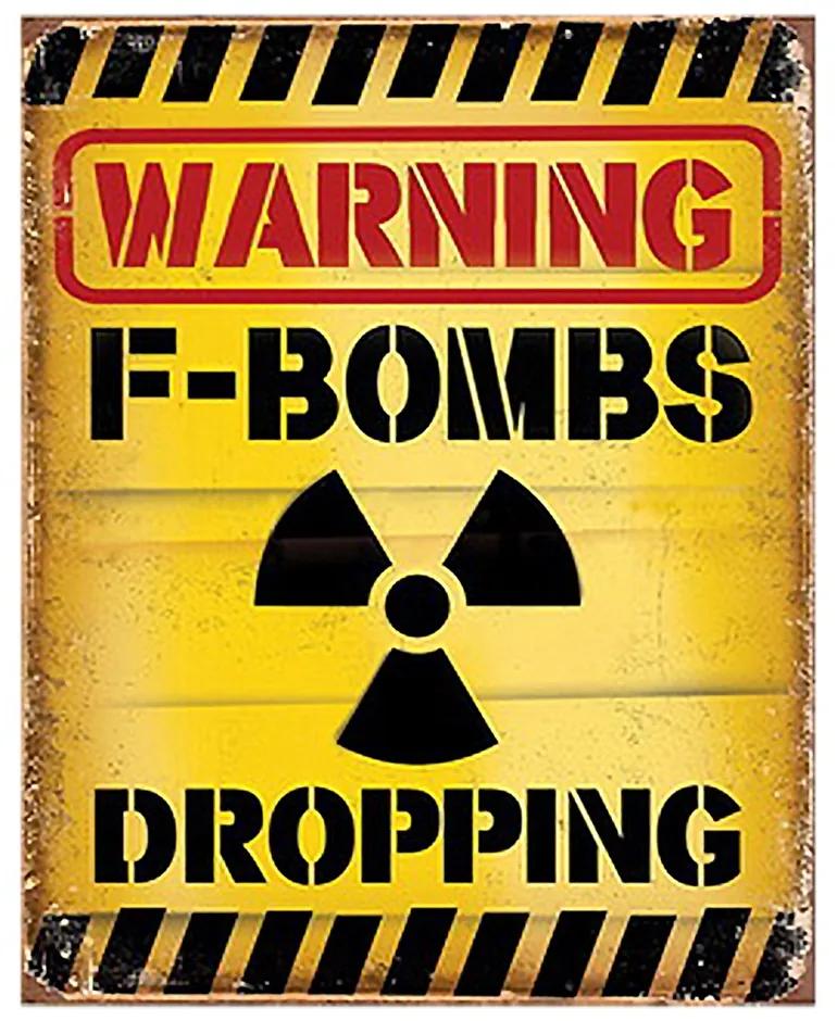 Žltá nástenná ceduľa Warning Bombs Dropping - 20*1*25 cm