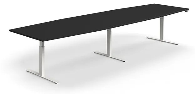 Nastaviteľný rokovací stôl QBUS, oválny, 4000x1200 mm, biely rám, čierna