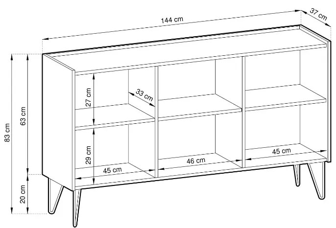 KOMODA EDEN ČIERNOŠEDÁ + MRAMOR 144 cm