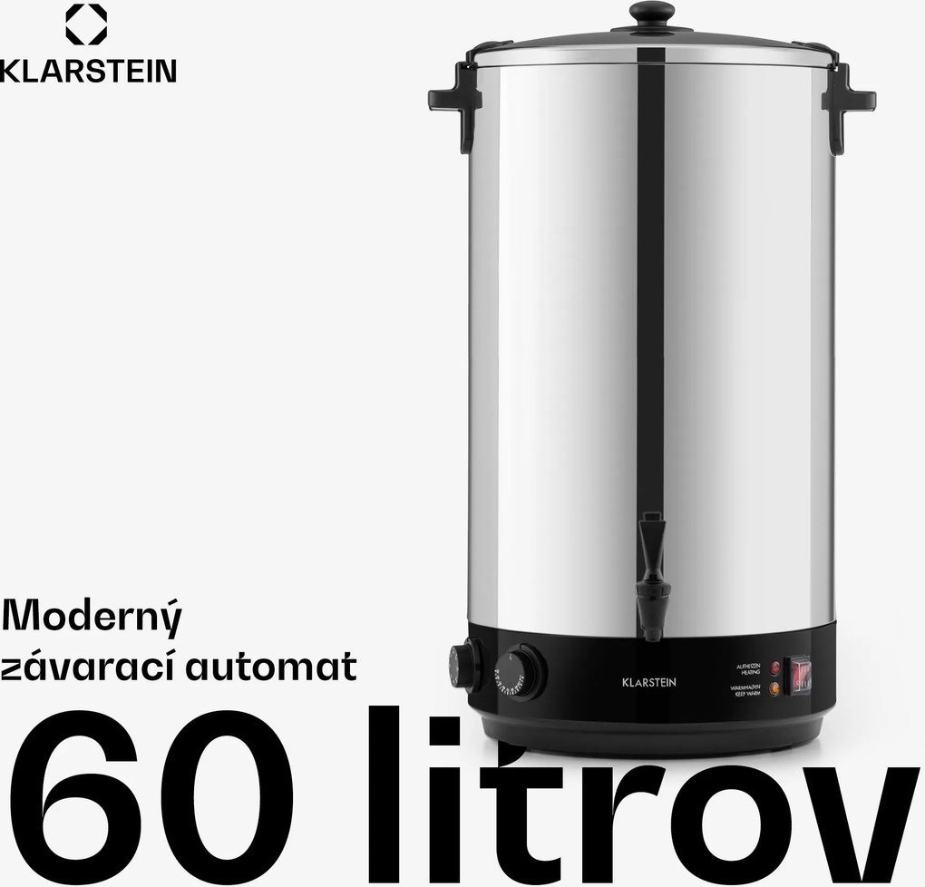 Klarstein KonfiStar 60, zavárací hrniec, dávkovač nápojov, 60 l, 2500 W, 110 °C, 120 min, nehrdzavejúca oceľ