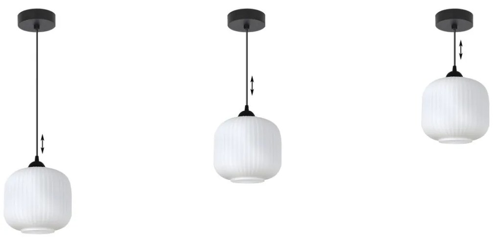 Závesné svietidlo Riffle 2, 1x biele sklenené tienidlo, b