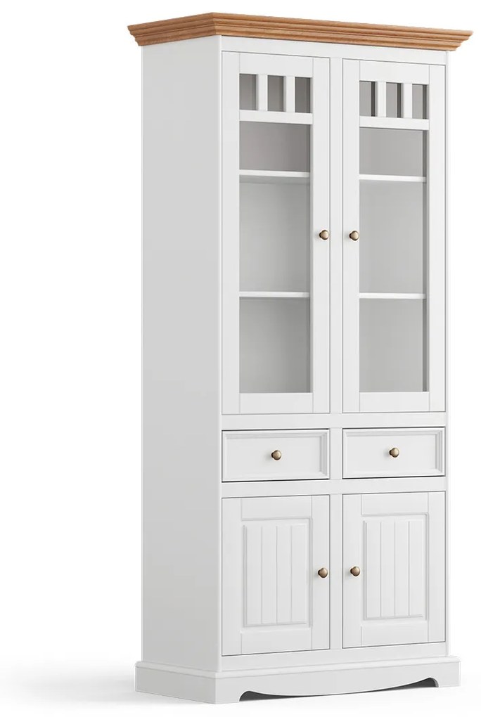 PROXIMA.store - Rustikálna drevená vitrína veľká 4s.2 - BELLUNO ELEGANTE FARBA: biela - orech