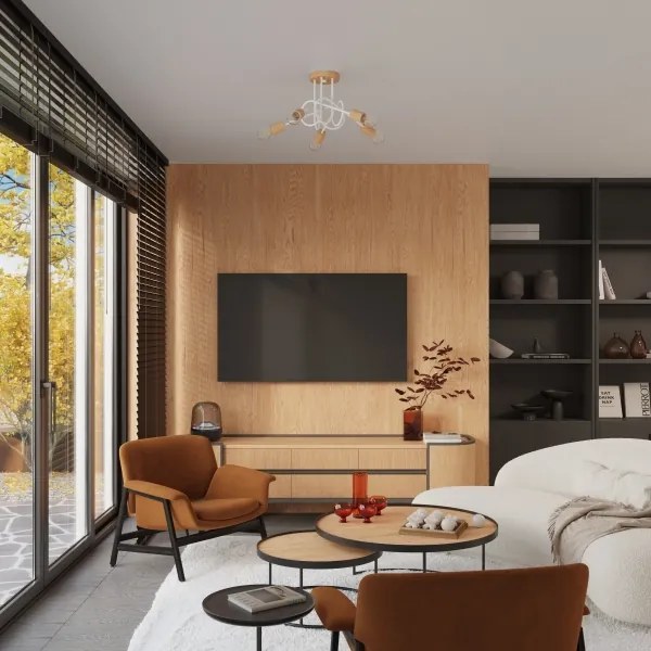 Sollux SL.1475 - Prisadený luster EMBER 5xE27/15W/230V biela/béžová/buk