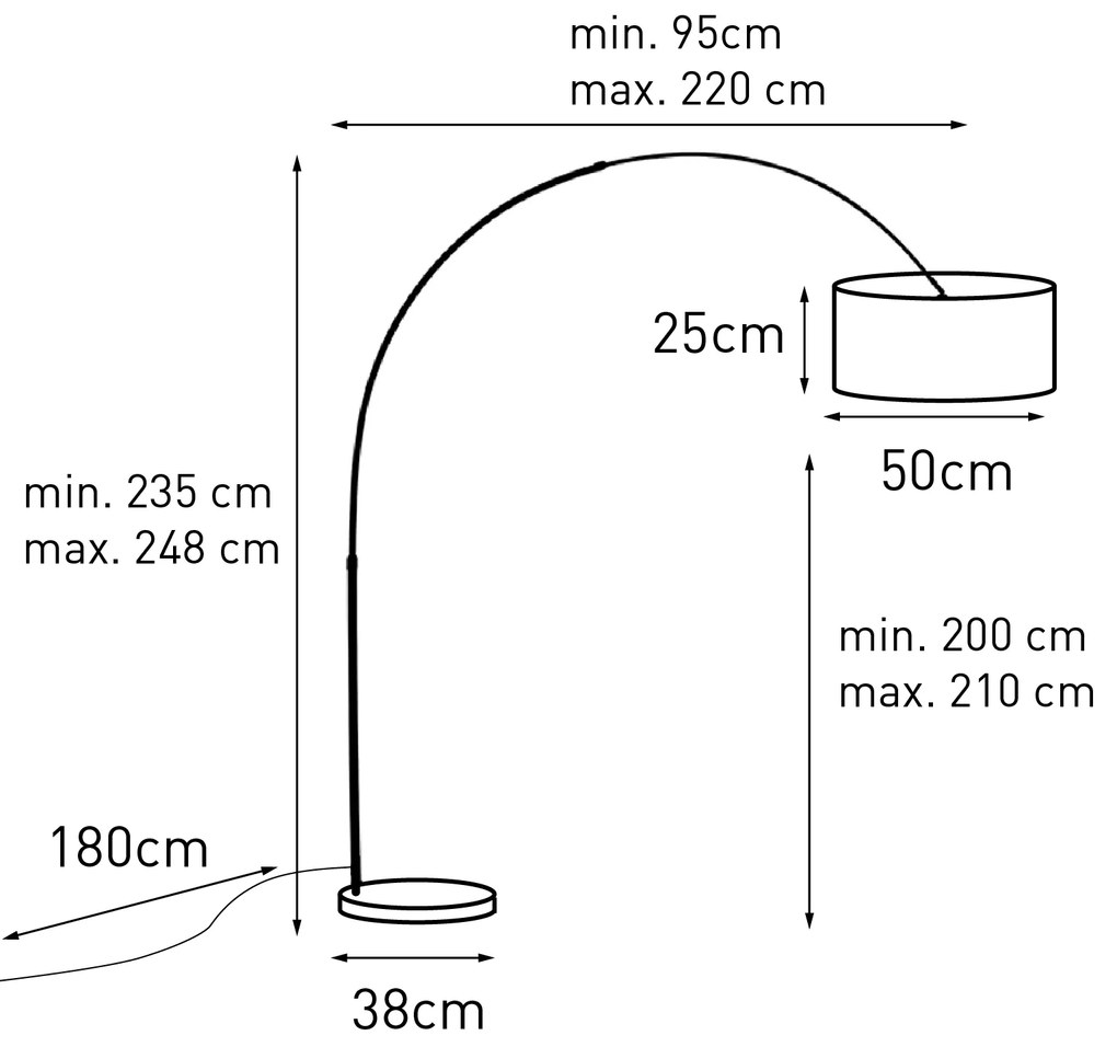 Oblúková lampa čierna zamatový tienidlo čierna so zlatom 50 cm - XXL