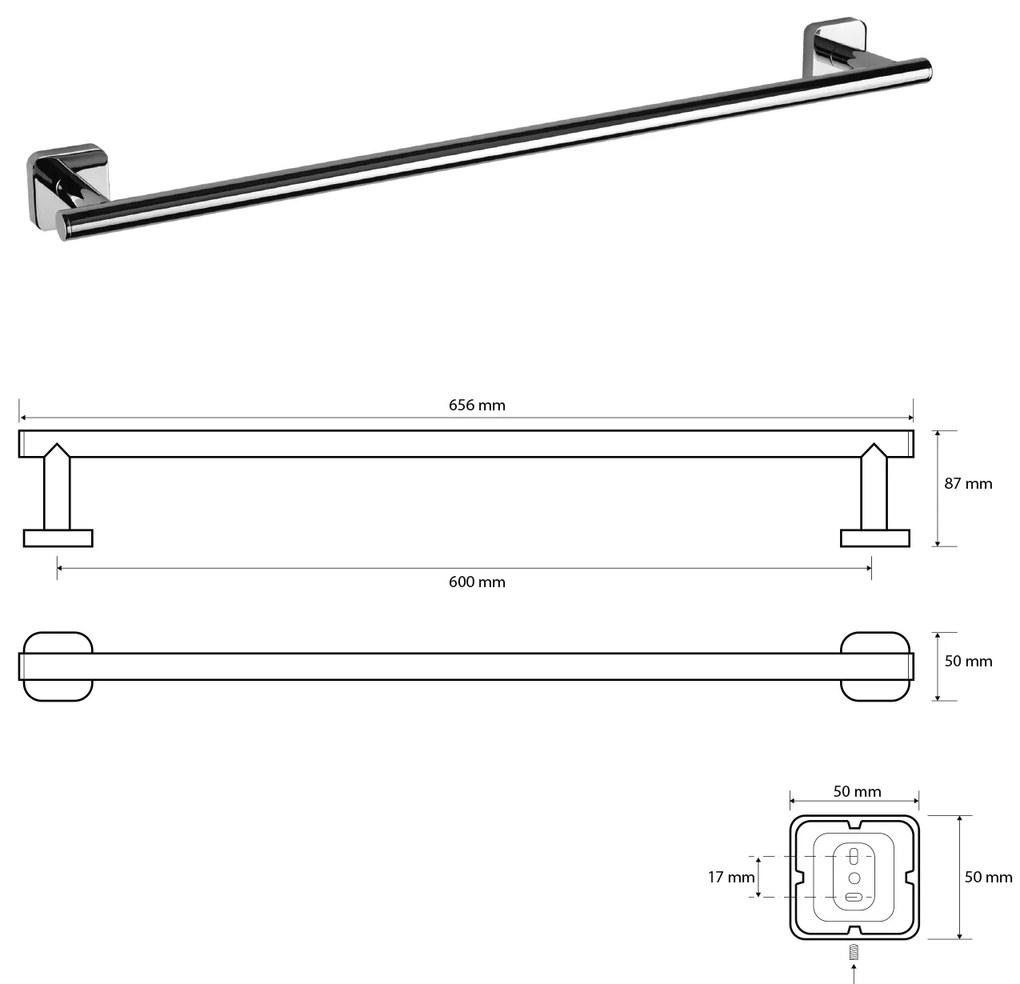 Sapho Sapho, INSIA držiak uterákov 600x87mm, chróm, IS009