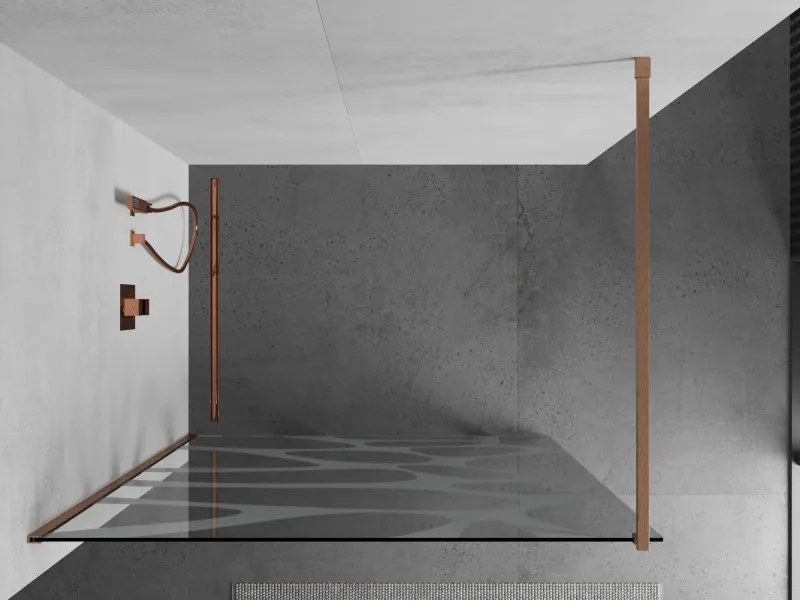 Mexen Kioto, sprchová zástena Walk-In 120 x 200 cm, 8mm číre sklo biely vzor, medený matný profil, 800-120-101-65-97
