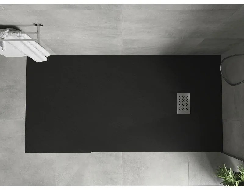 Mexen Hugo, obdĺžniková sprchová vanička SMC 170 x 80 cm, čierna, oceľová krytka, 42708017-X