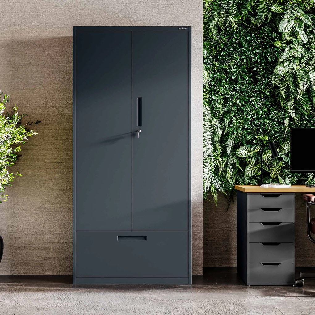 Modulárna kovová multifunkčná skriňa s vysokou zásuvkou antracitová MEGAN 1950 x 900 x 400 mm