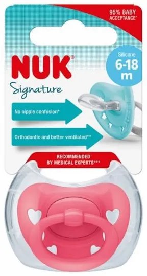 Dojčenský cumlík NUK Signature 6-18 m ružová heart, vel. 6-18 m