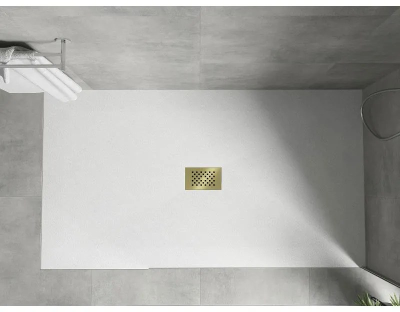 Mexen Hugo, obdĺžniková sprchová vanička SMC 200 x 100 cm, biela, zlatá krytka, 42101020-G