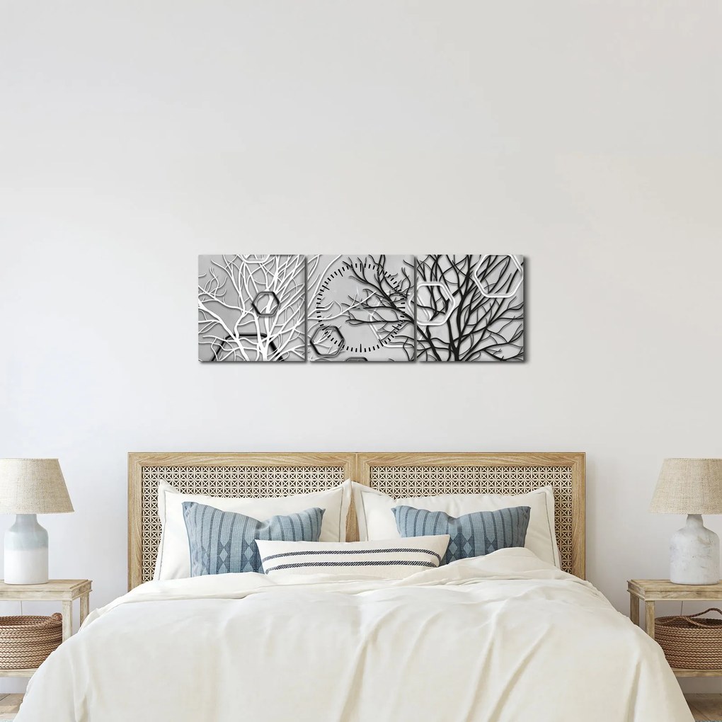 Abstraktný obraz so stromami (s hodinami) (90x30 cm)