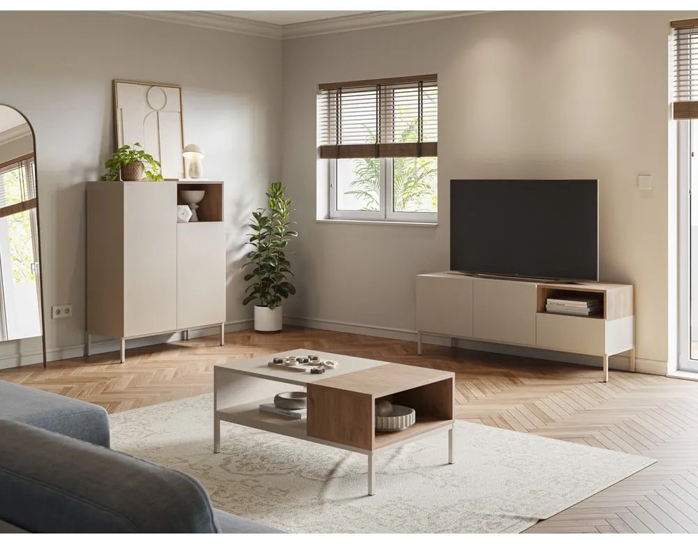 Krémový TV stolík 140x55 cm Cailin – Marckeric