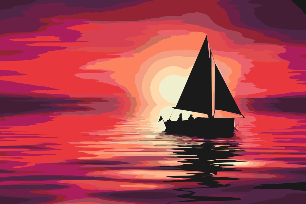 Gario Maľovanie podľa čísel Loď pri západe slnka Rozmery: 120 x 80 cm, Rámovanie: S vnútorným rámom