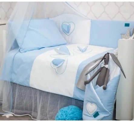 BELISIMA 5-dielne posteľné obliečky Belisima Tri srdcia 100/135 bielo-modré