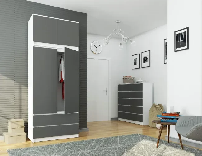 Skriňa s nadstavcom S 90 cm 2D 2SZ CLP biela / sivá
