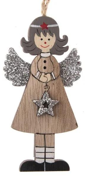 Závesný drevený anjel s hviezdou 4 ks