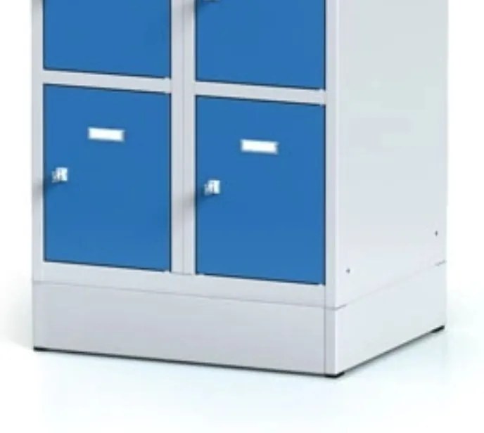 Alfa 3 Šatníková skrinka na sokli s úložnými boxami, 10 boxov, 1920 x 600 x 500 mm, otočný zámok, tmavosivé dvere