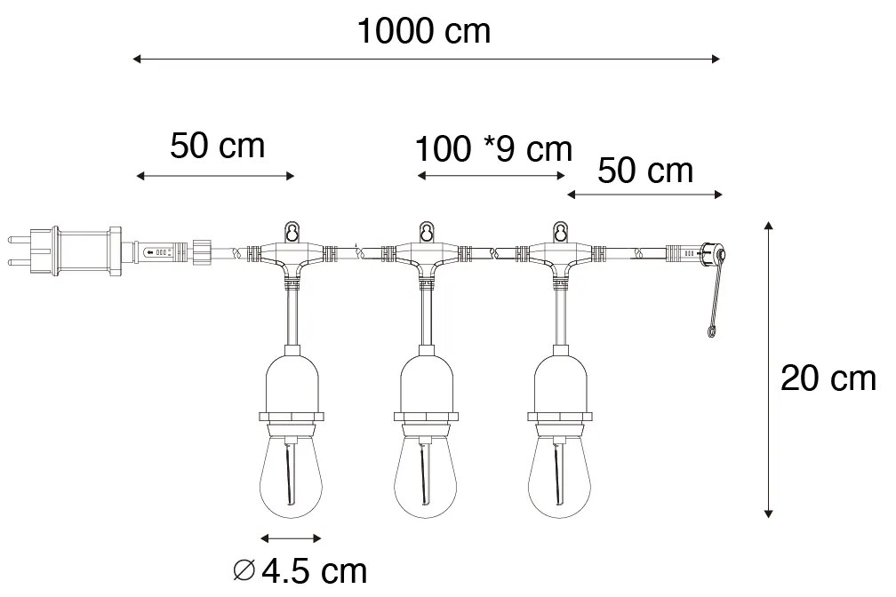 LED svetelný reťazec 10 metrov 10 svetiel jasný IP44 - Chill