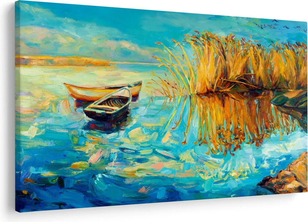 Obraz - Jazero s loďkami (90x60 cm)