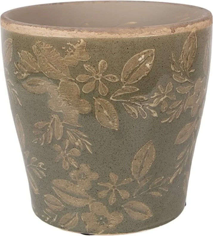 Zelený keramický obal na kvetináč s kvetmi Timothée L - Ø 14*13 cm