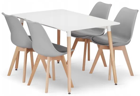 Jedálenský stôl ADRIA biely so štyrmi stoličkami MARK sivé