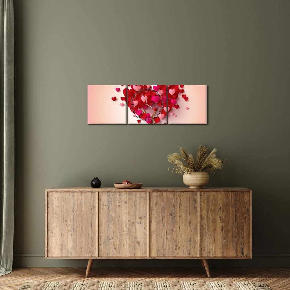 Obraz srdcového stromu (s hodinami) (90x30 cm)