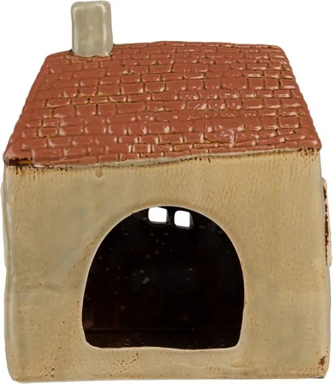 Hnedý keramický svietnik na čajovú sviečku domček Amster Village - 17*10*19 cm