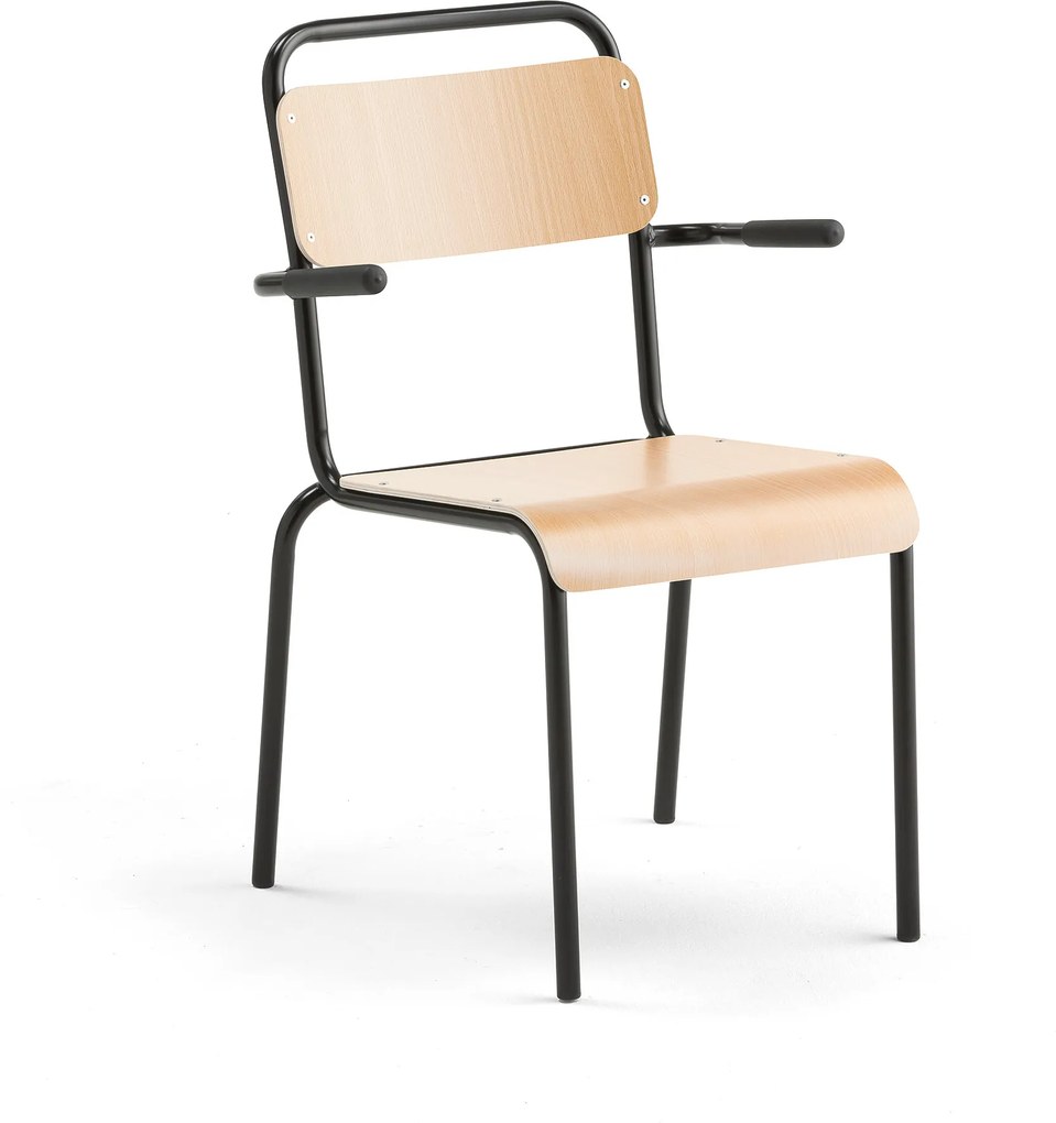 Jedálenská stolička Frisco, s podrúčkami, čierny rám, bukový laminát
