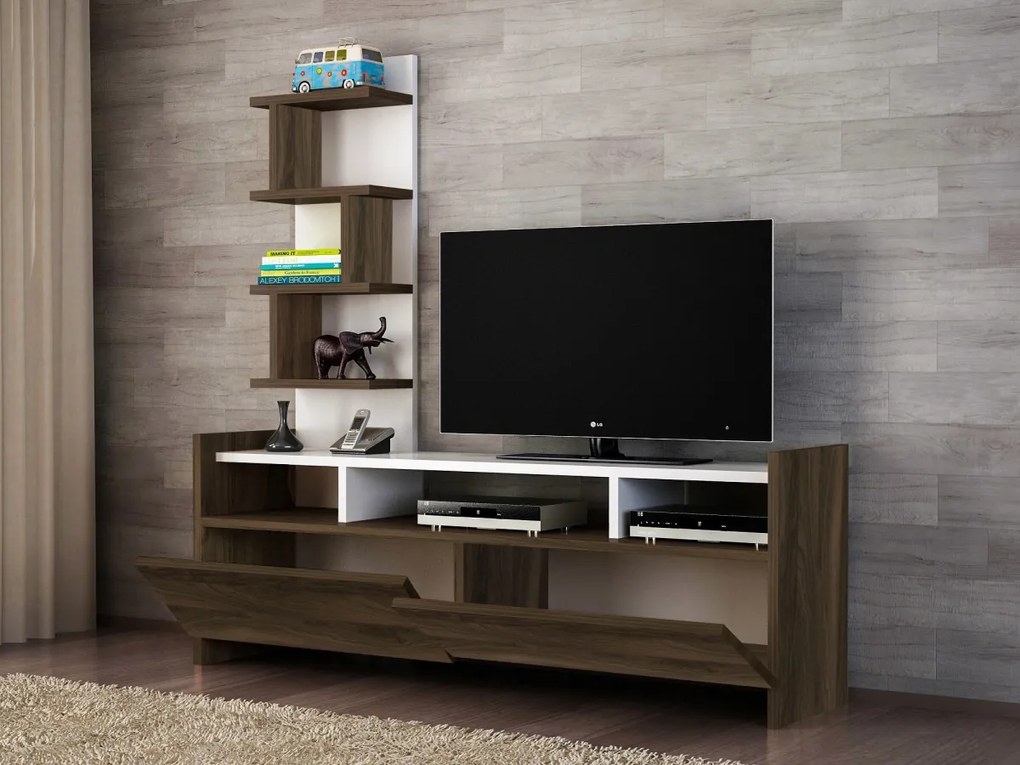 TV stolek ALDORA 124 cm bílý/ořech