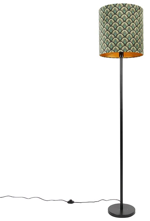 Stojaca lampa čierna tienidlo s dizajnom páva zlatý interiér 40 cm - Simplo