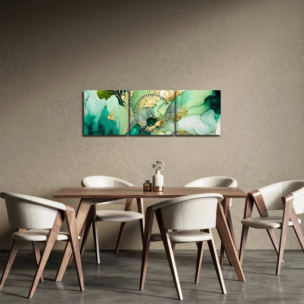 Obraz - Zelená abstrakcia (s hodinami) (90x30 cm)
